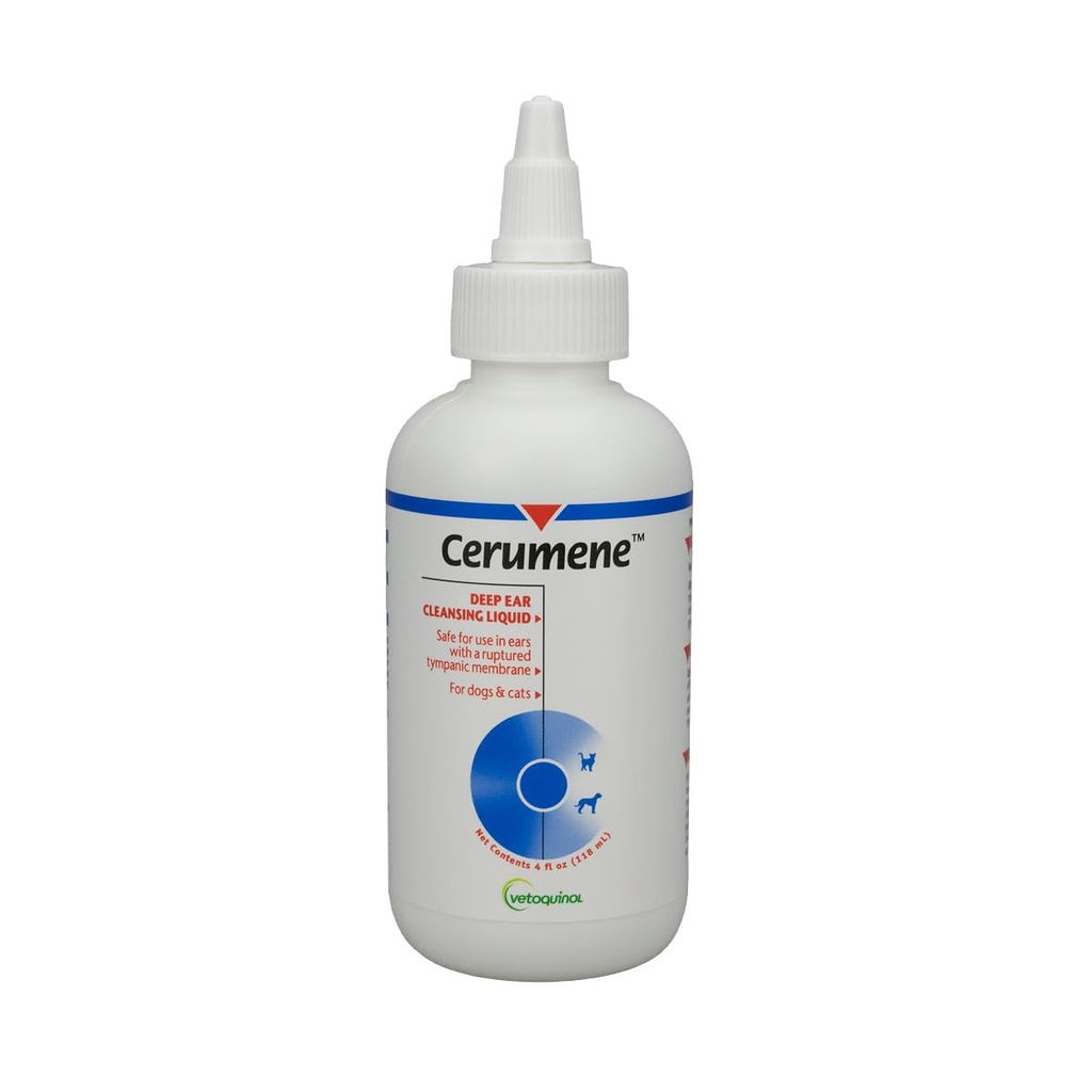 Vetoquinol Cerumene Deep Ear Cleansing Liquid - Ear Cleaner with Gentle Formula for Cats & Dogs - Supports Wax Softening & Canal Comfort - Quick-Drying Liquid Form - 4oz