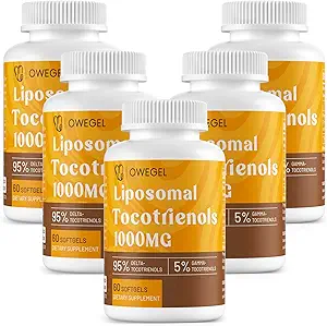 Tocotriénols liposomiques 1000mg - Haute biodisponibilité Vitamine E Tocotriénols Suppléments,95% Delta et 5% Gamma Tocotriénol Capsules supportent la peau, le os, l'antioxydant 300 Softgels