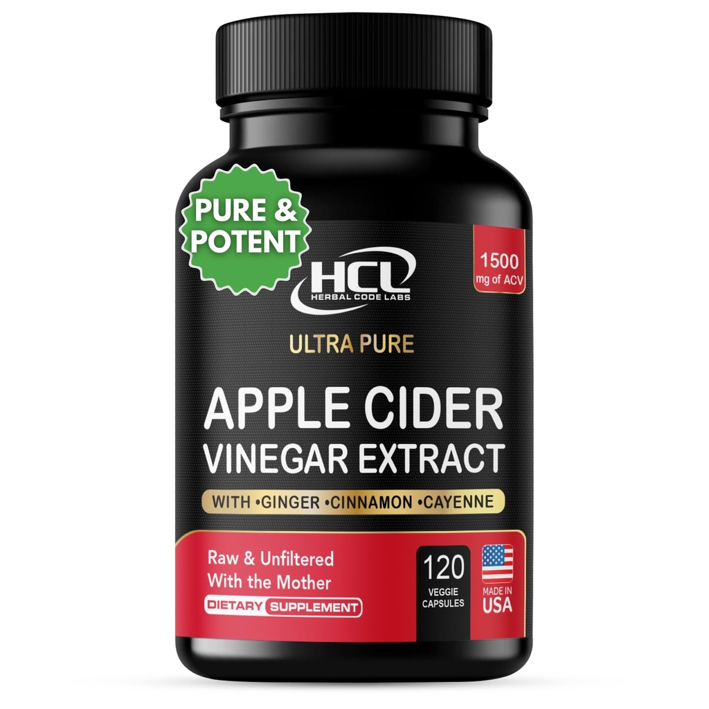 Capsules de vinaigre de cidre de pomme Extrait de 1500 mg avec la mère - Extra force cru pilules de cidre de pomme w Ginger Cayenne cannelle - Detox Potent Système de nettoyage ACV Supplément