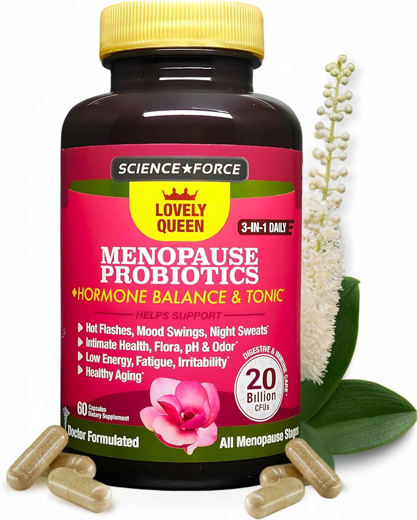 Lovely Ménopause Supplement + Hormone Balance + Weight Management, Hot Flashes, Mood Swings, Vaginal Health & Sryness , Dong Quai, Ashwagandha + Probiotiques, Supplément femme, 60 ct