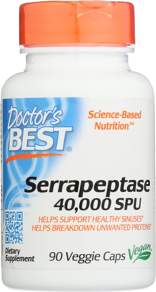 Médecins Meilleur Serrapeptase 40 000 SPU, Non-OGM, Vegan, 90 Capsule de Veggie (Pack de 1)