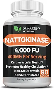 Pure 4,000 FU Nattokinase Supplément de 400mg Extrait Natto japonais authentique pour la santé cardiovasculaire et cardiaque, la circulation sanguine