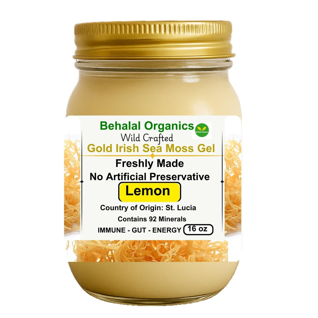 Irish Sea Moss Gel with Lemon – Wildcrafted St. Lucia Gold – 100% Natural, Vegan, Non-GMO – Immunity, Energy & Gut – 16 oz Superfood Gel