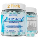 2 Pack Methylated Multivitamin for Men & Women Gummies + Greens & Mushroom Blend, Methylfolate & B12, TMG, Choline, Daily Vitamin A, C, D3K2, E, B Complex, Coq10, ALA for Overall Wellness, Sugar Free