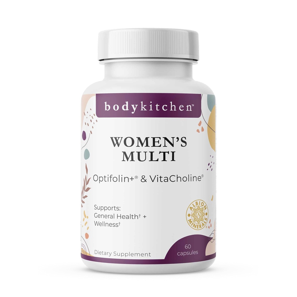 Body Kitchen Women’s Multivitamin with Optifolin+ & VitaCholine – Supports Immune, Energy & Skin Health – 60 Capsules