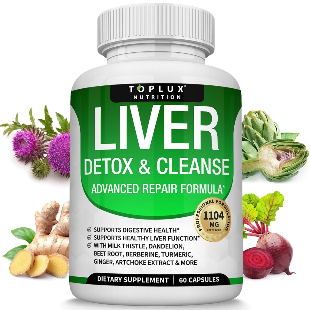 Nettoyer le foie Détox et la formule de réparation Supplément de désintoxication du foie – Thistle de lait avec dandelion, artichaut, curcuma, racine de betterave, curcuma et plus pour nettoyage naturel rapide à base de plantes non-gmo Vegan 60 capsules