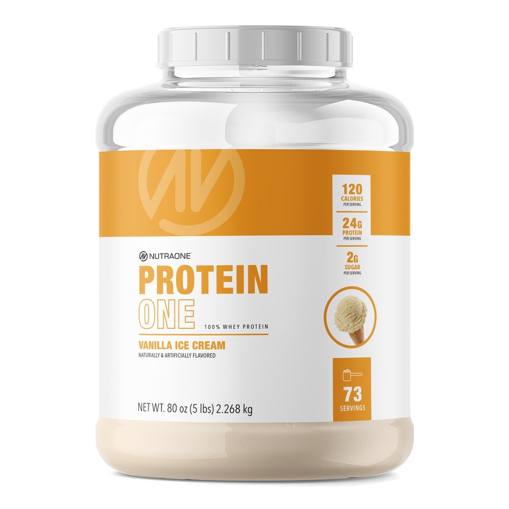 NutraOne ProteinOne Whey Protein Promote Recovery and Build Muscle with a Protein Shake Powder for Men & Women (Vanilla Ice Cream - 5 lbs.)