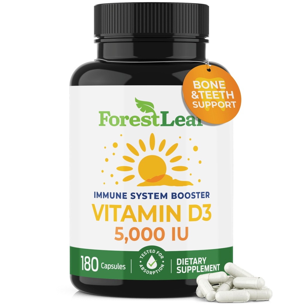 ForestLeaf Vitamine D3 5 000 UI VIT D - VIT D3 Suppléments de vitamine D pour les femmes et les hommes