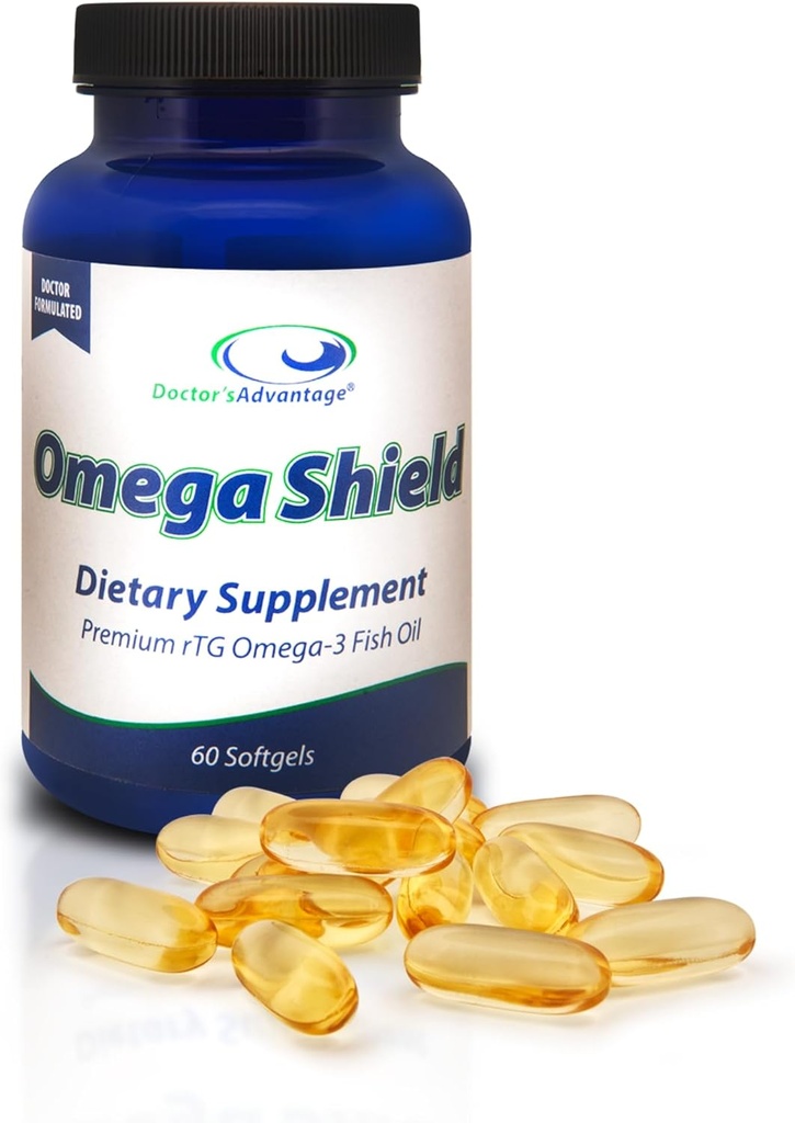 L'avantage du docteur Omega Shield Supplément - 60 Softgels, 30 jours d'approvisionnement - Triglycéride premium sans mercure Omega 3 Huile de poisson pour une santé optimale du coeur et des yeux