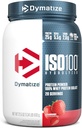 Dymatiser la poudre de protéines de lactosérum ISO100, fraise, 25g de protéines, 5,5g de BCAA, moins de 120cal., sans gluten, 1g de gras, 1g de sucre, 2g de glucides (20 portions)