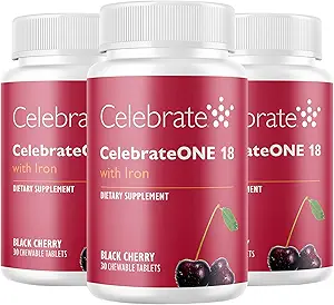 Celebrate Vitamins CelebrateONE 18 Chewables, 18mg Iron - Once Daily Bariatric Multivitamin, Essential Vitamins & Minerals - Gastric Bypass & Sleeve Gastrectomy Supplement - Black Cherry (90 Tablets)