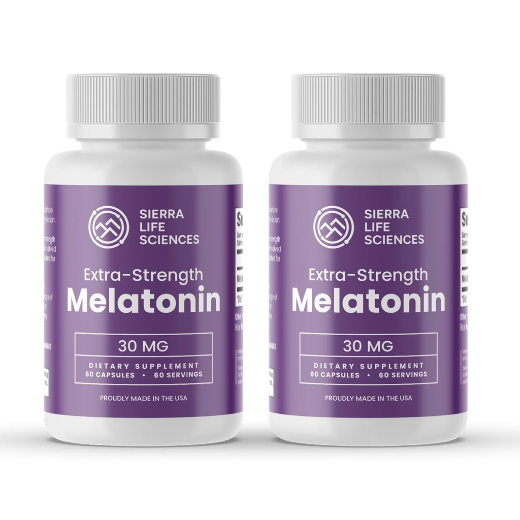 30 mg High Dosage Melatonin Supplement - Extra Strength High Potency Sleep Support, Vegan Non-GMO, Made in USA, Easy-to-Swallow Capsules 120 Count (120 Servings)