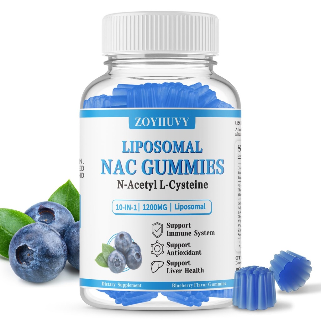 Liposomal NAC Gummies 1200mg, NAC Supplement N-Acetyl Cysteine for Adults & Kids, Glutathione, Vitamin C, Zinc, ALA, Glycine, Support Anti0xidant, Immunity & Liver Health, Blueberry Flavor, 60 Count