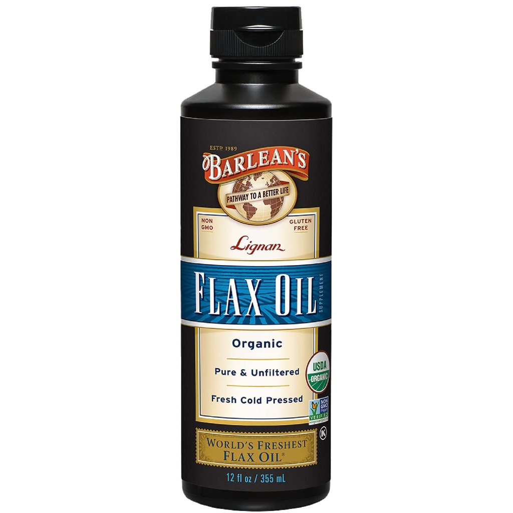 Barlean's Organic Lignan Flaxseed Oil Liquid Supplement from Cold Pressed Flax Seeds, 7 230 mg ALA Oméga-3 Acides gras pour cheveux, peau et yeux sains, sans gluten, 12 oz
