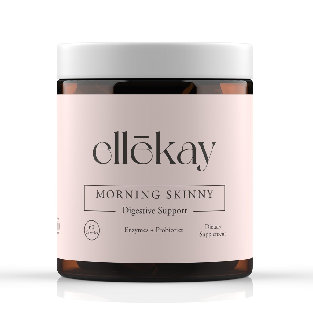 Morning Skinny by ellēkay — Akkermansia Probiotic + 9 Digestive Enzymes for Bloating Support & Gut Health | Debloat Capsules with Lemon Balm, Dandelion, Ginger & Peppermint | 60 Capsules