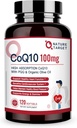 NATURE TARGET CoQ10-100mg-Softgels avec 10mg PQQ - Coenzyme d'absorption élevée-Q10 avec huile organique-olive - Antioxydant pour la santé du coeur et du cerveau, production d'énergie cellulaire, 120 portions
