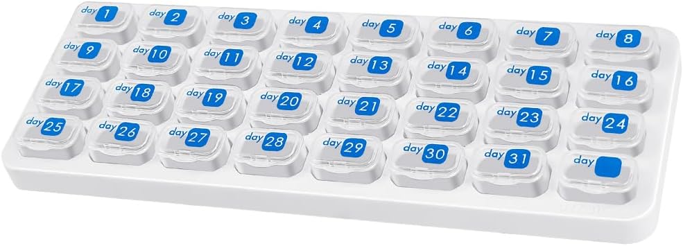 Organisateur mensuel de pilules, Grande Pill Box 31 Jour, Cas quotidien de pilules, Pill Holder Conteneur pour vitamine, médecine, supplément, huile de poisson, clair
