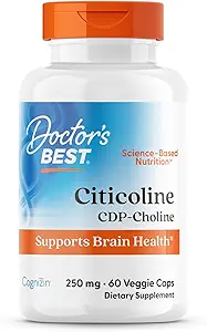 Meilleur Citicoline CDP-Choline de docteur, soutient la santé du cerveau, non-OGM, sans gluten, sans soja, végétalien 60 capsules de légumes