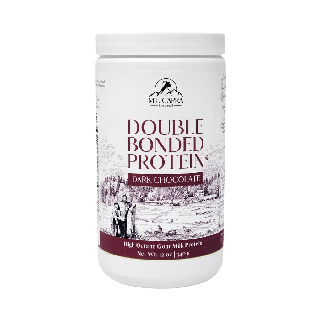Mt. Capra Double Bonded Protein | Goat Milk Protein for Muscle Growth, Recovery & Lean Body Mass | Casein + Whey Blend, 20g Protein, 4.4g BCAAs | Dark Chocolate | 11 Servings - 12 Ounces
