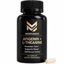 Apigenin 100mg with L-Theanine 200mg Supplement Capsules for Sleep Support, Relaxation, Clarity & Calm | Melatonin Free | 60 Vegan Capsules