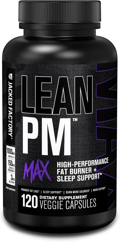 L'usine Jacked Lean PM Max - haute performance perte de poids, soutien de sommeil, brûleur de graisse, et suppresseur d'appétit pour les hommes et les femmes avec/mélatonine, Magnésium, Carnipure et Ashwagandha - 120 pilules diététiques