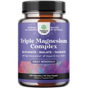 Supplément triple complexe de magnésium - Glycinate de magnésium à absorption élevée, mélange de malate et de taurate pour les muscles, le soutien énergétique et la santé cardiaque - Capsules Triple Mg Complex 400 mg - 120 Compte