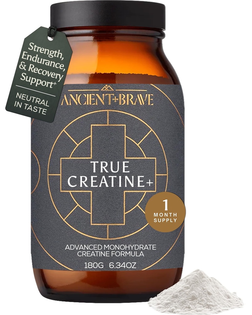 Ancient + Brave True Creatine+ Powder 6.34oz (Ap 30 Servings), Monohydrate Creatine Supplement with Taurine, Magnesium and Vitamin D Supplement, Womens Creatine Powder, for Energy and Performance