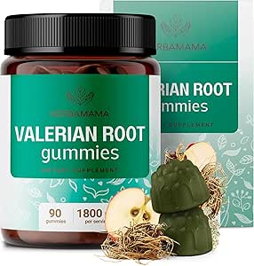 HERBAMAMA Gommies de racines valérianes - 1800 mg Herbes valérianes pour la relaxation et le soutien calm - Gommies végétaliennes, non-OGM calmantes pour adultes - 90 Pectines à base de pommes