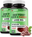Riz de levure rouge 1200 mg Capsules avec CoQ10 - Maintenir des niveaux de cholestérol sains, Herbal Heart Health Supplément de riz de levure rouge végétalien - Levure de riz rouge avec CoQ10 pour les femmes et les hommes - 120 Ct (2-Pack)