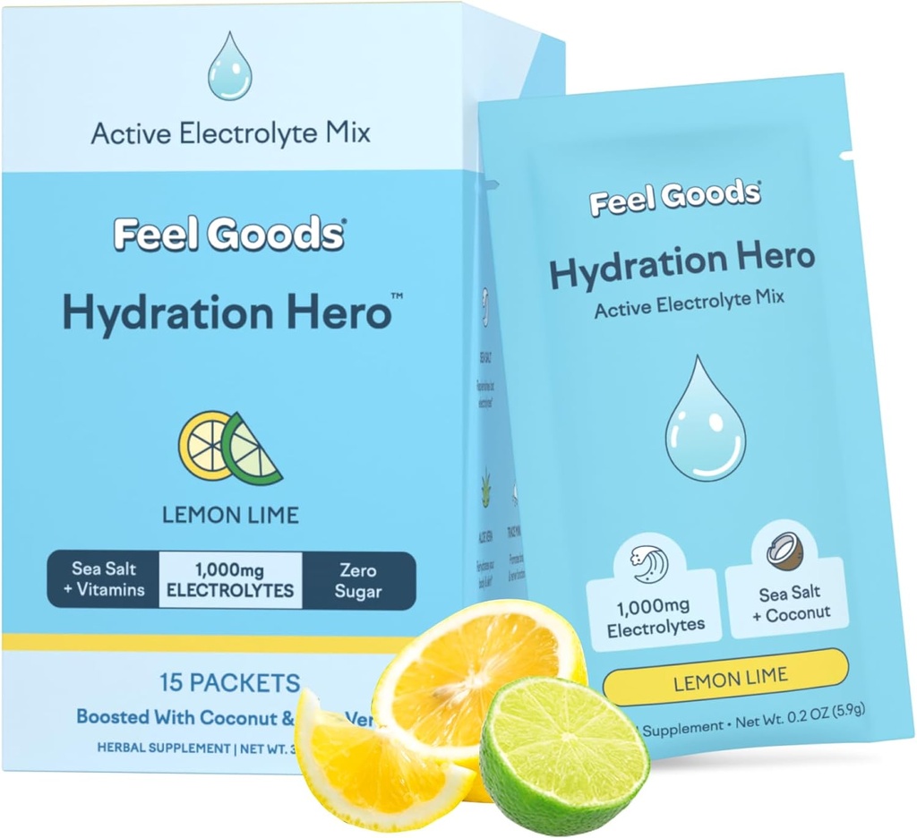Sentez-vous Hydratation Hero, 1000mg Poudre d'électrolytes, Sans sucre, Magnésium, Aloe Vera organique, L Theanine, Vitamine C & B12, Non OGM, Keto, Vegan, Electrolyte Packets