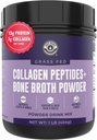 16oz Bone Broth Powder with Grass Fed Collagen Peptides - Unflavoured, Zero Carb, Dairy Free, No Additives, No Fillers - Natural Source Type I and III - Grass Fed Bone Broth Collagen Powder