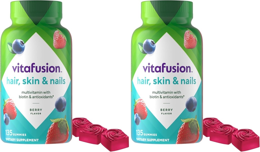 Vitafusion Superbes cheveux, peau et ongles Multivitamine Plus Biotine et vitamines antioxydantes C&E, Arôme de framboise, 135ct (45 jours d'approvisionnement), d'Amérique