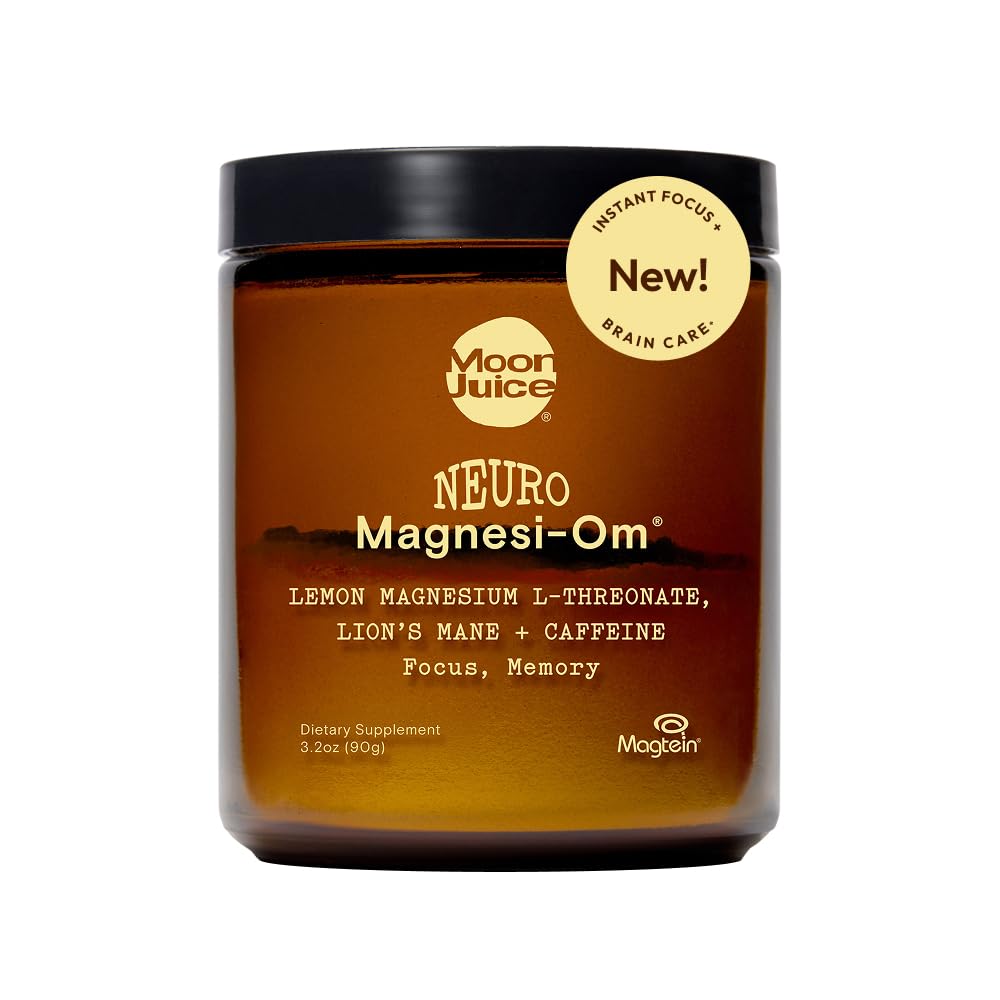 Moon Juice Neuro Magnesi-Om - Brain Support Supplement with Magnesium L-Threonate, Lion’s Mane, L-Theanine & Caffeine - Magnesium Powder for Focus & Memory - Lemon, 3.2 oz, 30 Servings