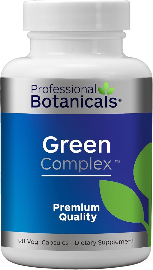 Botaniques professionnels Complexe vert - Vegan non OGM Spiruline biologique Algae, Orge biologique Eleuthero, Cordyceps, Rhodiola Rosea, Reishi, Ashwagandha Superfood Supplément - 90 capsules végétariennes