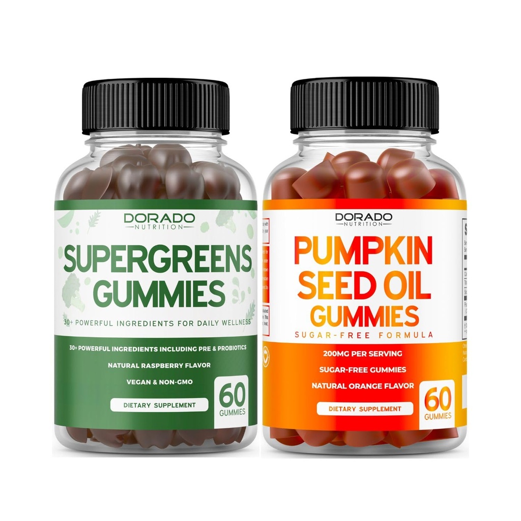 Supergreens Gummies ( 60 Count) - Superfood for Immunity Support for Adults and Pumpkin Seed Oil Gummies (60 Count) Pumpkin Seed Oil For Hair Growth and Bladder Control - Vegan & USA Made