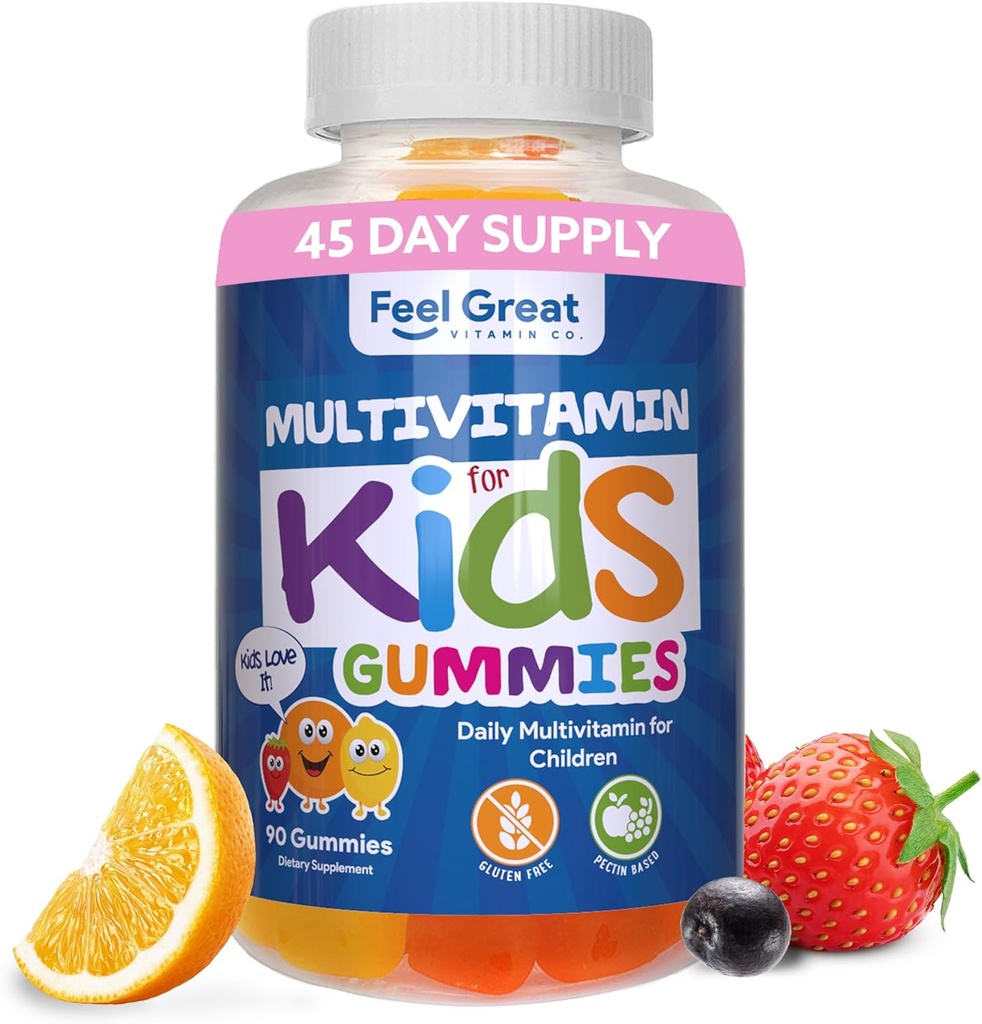 Sentir grand enfant Multivitamines Gommies d'agrumes et de fraises vitamines aromatisées pour les enfants. Multivitamines Gommies avec vitamine D pour les os, les muscles et le soutien immunitaire.