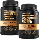 4-en-1 Suppléments à base de curcuma et d'ail avec BioPerine – 2360mg Capsules de racine de gingembre à base d'ail – Mélange à base de plantes à haute puissance (120 ct, boîte de 2)