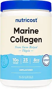 Poudre de collagène marin Nutricost à source durable de poisson (8 oz) - 23 portions, 9 G de protéines par portion, non-OGM, conforme aux BPF