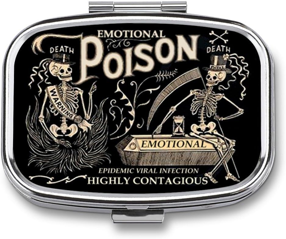 Metal 2 Compartiment Pill Organizer Travel Friendly Portable Compact Pill Box Cute Pill Case pour tenir les vitamines, huile de poisson, suppléments, médicaments, tablette pour la purée, poche. (Contexte noir)