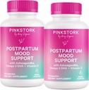 Pink Stork Postpartum Mood Support - Balance hormonale postnatale pour les mamans - Allaitement amical - Stress et soutien cognitif, Essentiels postpartum - Ashwagandha, Camomille et vitamine D, 120 Capsules