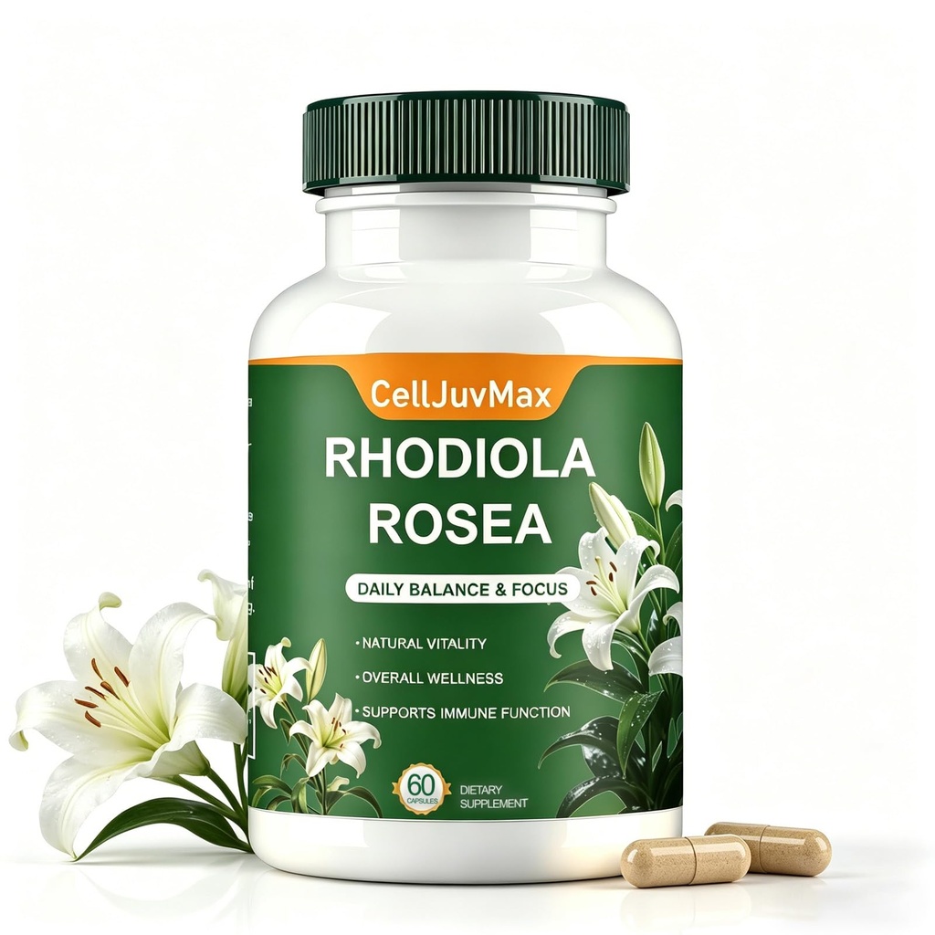 Rhodiola Rosea Capsules 500mg - Natural Support for Daily Stress Resilience, Focus & Energy - Non-GMO Gluten-Free​ (1)