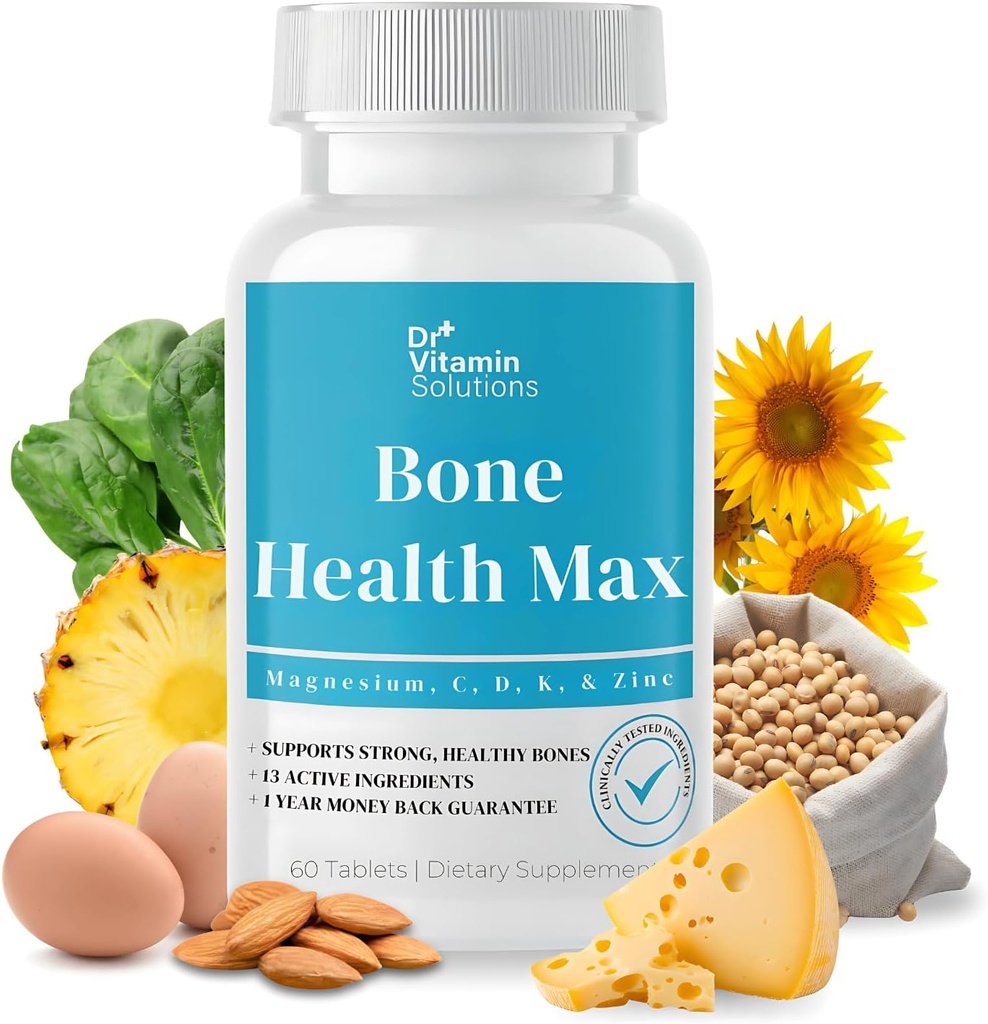 DR VITAMIN SOLUTIONS Bone Health Max - Supplément de calcium et de magnésium avancé avec vitamine D3, Bromelain et Iprimlavone - 60 comprimés pour os plus forts et soutien articulaire