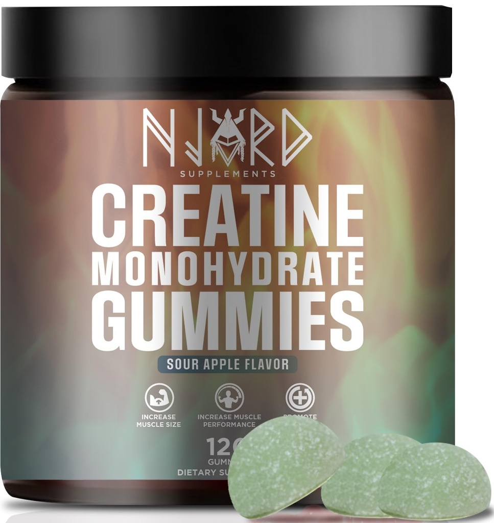 Creatine Monohydrate Gummy Candy, Low Sugar, 30 Servings, 5g of Creatine Per Serving, Vegan, Gluten-Free, Bodybuilding Recovery Supplement to Increase Muscle Size and Strength