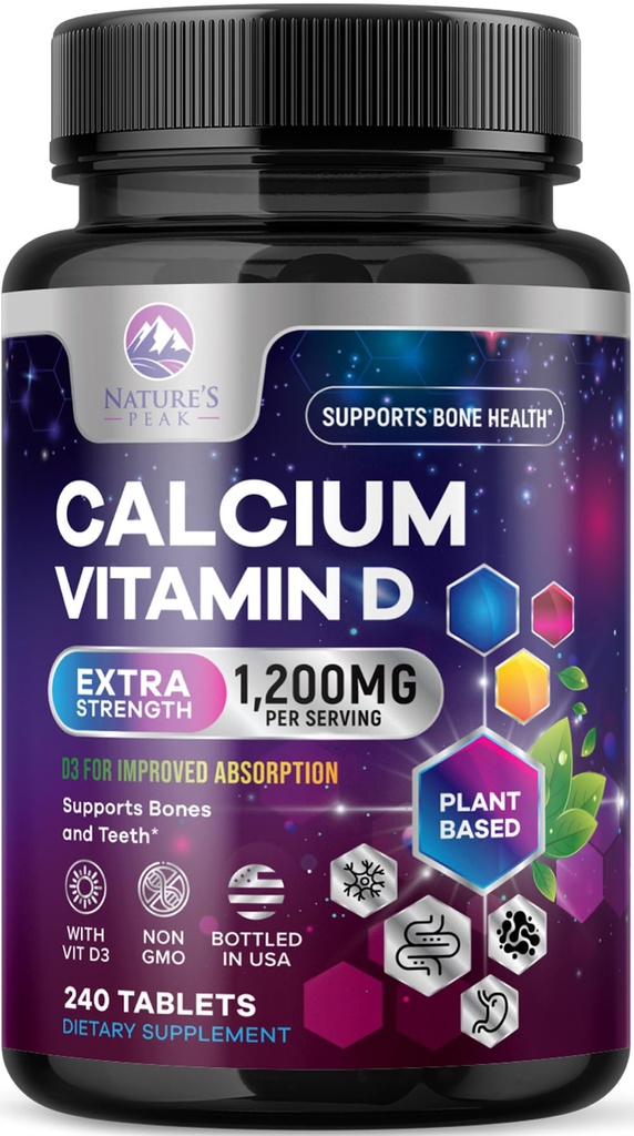 Calcium 1200 mg Per Serving with Vitamin D3 - Bone Health Supplement, Vitamin D & Calcium Supplements for Women & Men - Bone, Teeth & Immune Support, Nature's Calcium Pills, Bottled USA - 240 Tablets