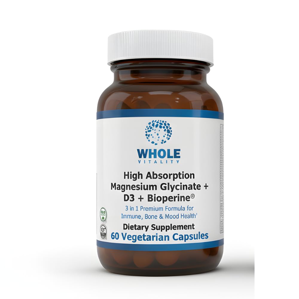 Magnesium Glycinate 300mg with Vitamin D3 1000 IU – High Absorption Supplement for Sleep, Muscle Recovery & Bone Health – Non-GMO, Vegetarian Capsules