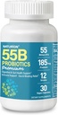 55B Probiotiques Premium - 55 Million CFU, 12 souches, 185mg Prébiotique - Soutien immunitaire, digestif et santé des intestins - Soutiens Constipation occasionnelle, gaz et ballonnement - 30 capsules véganes, 30 jours d'approvisionnement