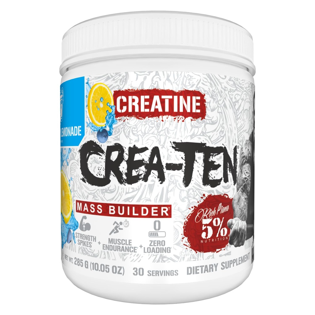 5 % Nutrition CreaTEN Creatine Complex + Accélérateurs Poudre de créatine aromatisée pour le gain musculaire