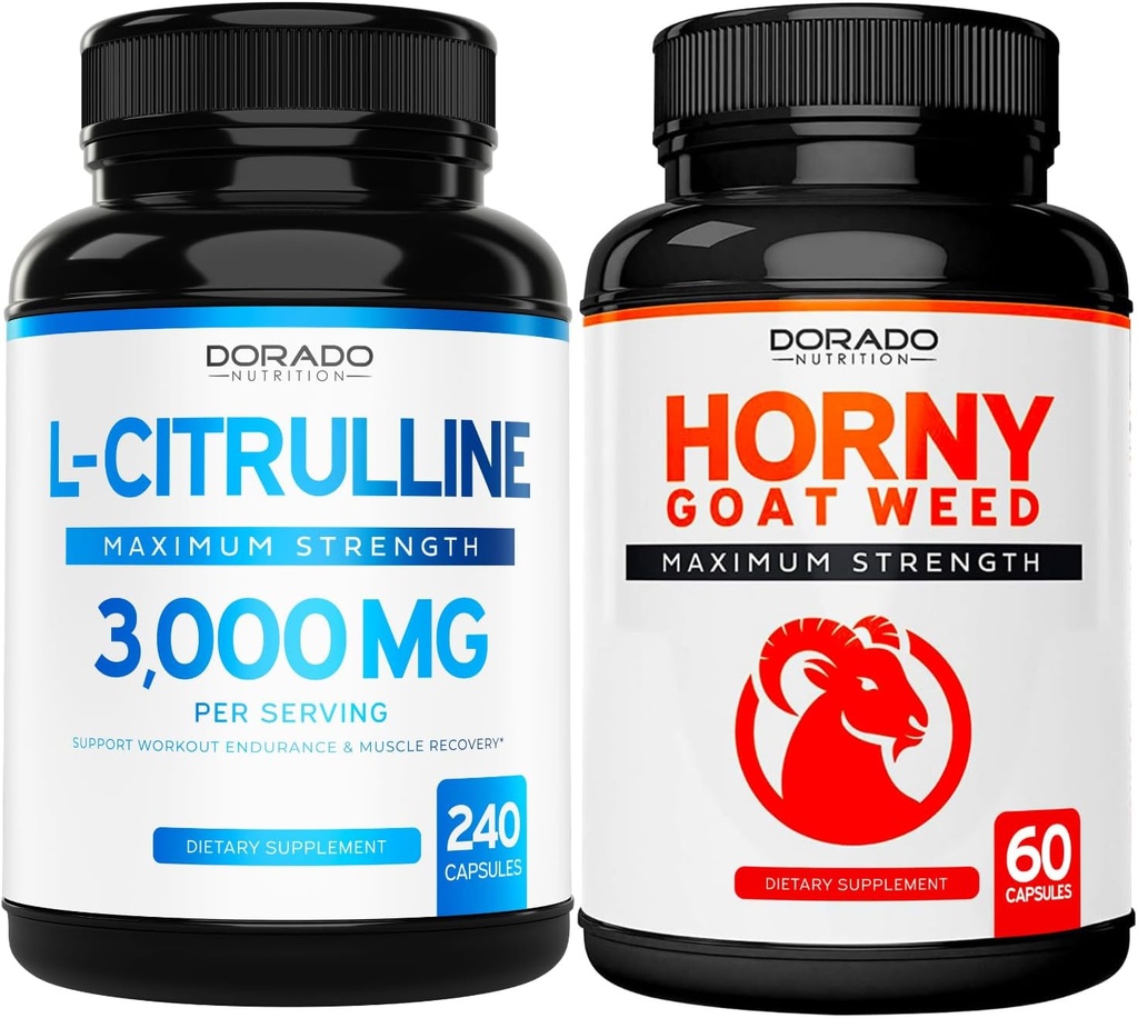 L Citrulline (240 gélules) L Arginine et Oxyde nitrique pour l'endurance, l'endurance et la performance pour les séances d'entraînement et l'herbe à chèvre en chaleur (60 gélules) Premium Hornygoatweed & Icariin Epimedium - Vegan & USA Made