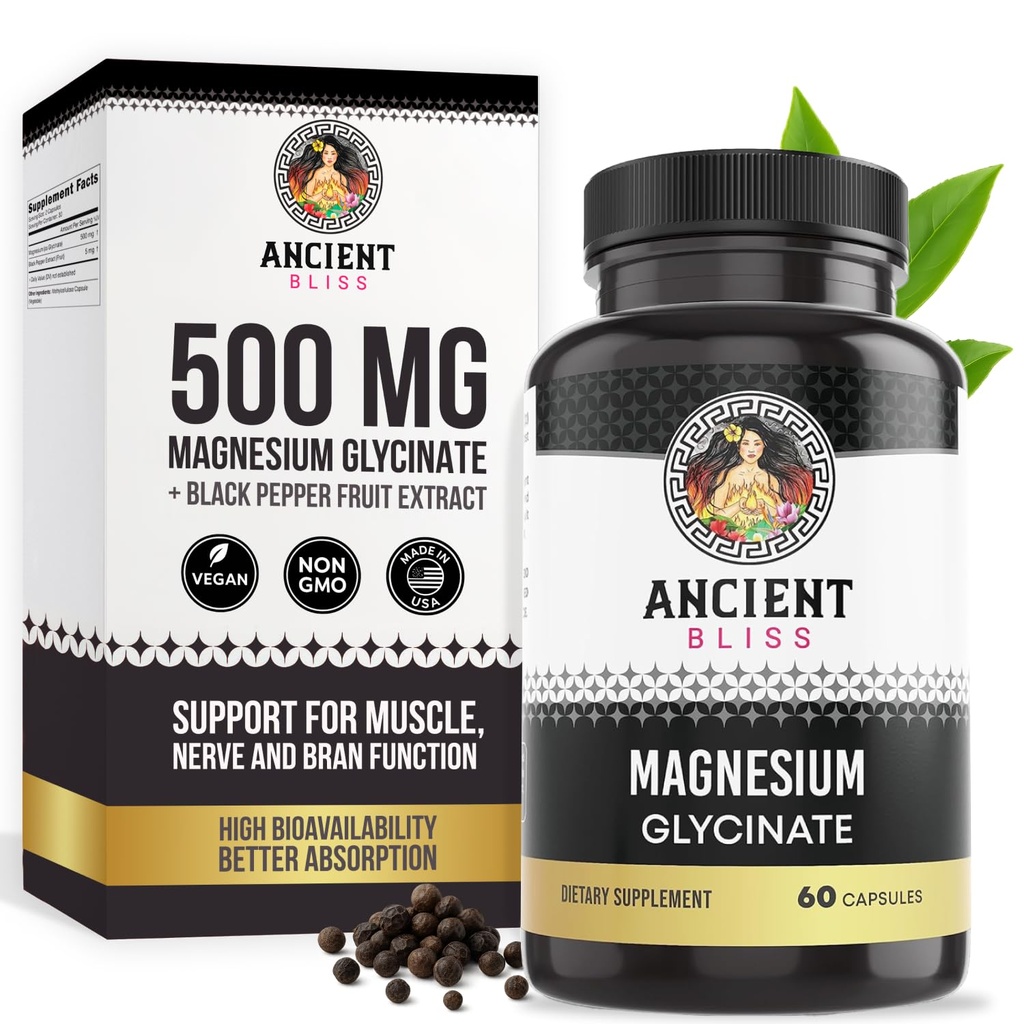 Glycinat de magnésium pour les muscles et les nerfs, supplément de soutien digestif et immunitaire, supplément de magnésium pour les femmes et les hommes (60 capsules)