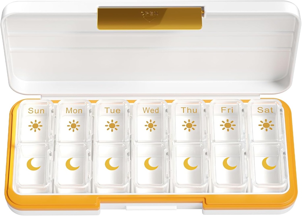 Zoksi Am Pm Pill Organizer 7 Day, Weekly Pill Box 2 Times par jour, Medicine Pill Organizer with Separate Comptment, Travel Pill Case Dispenser Portable for Vitamines, Fish Oils, Medicines(White)